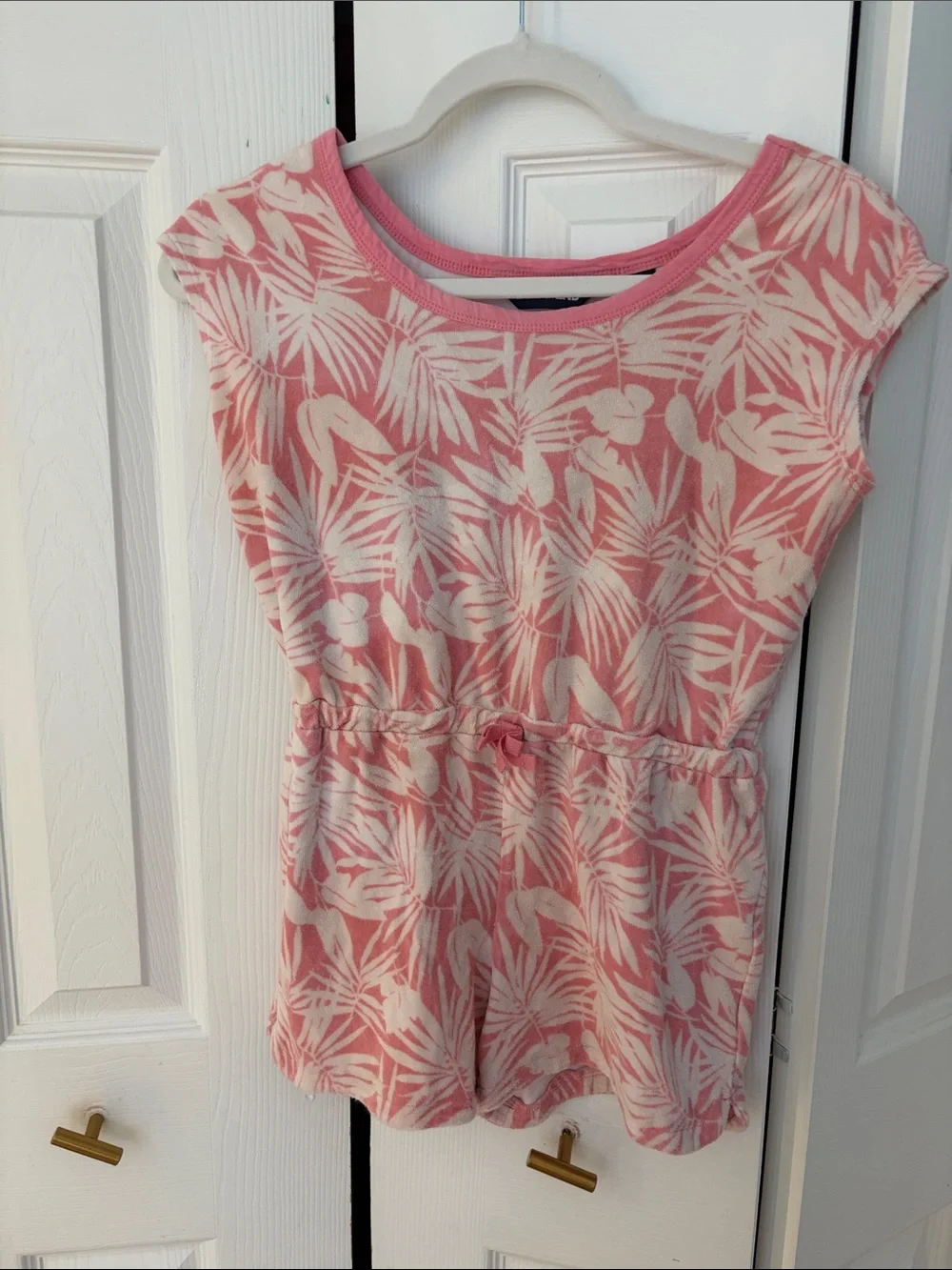 Lands' End Pink and Cream Tropical V-Neck Tee Beach Cover Up
